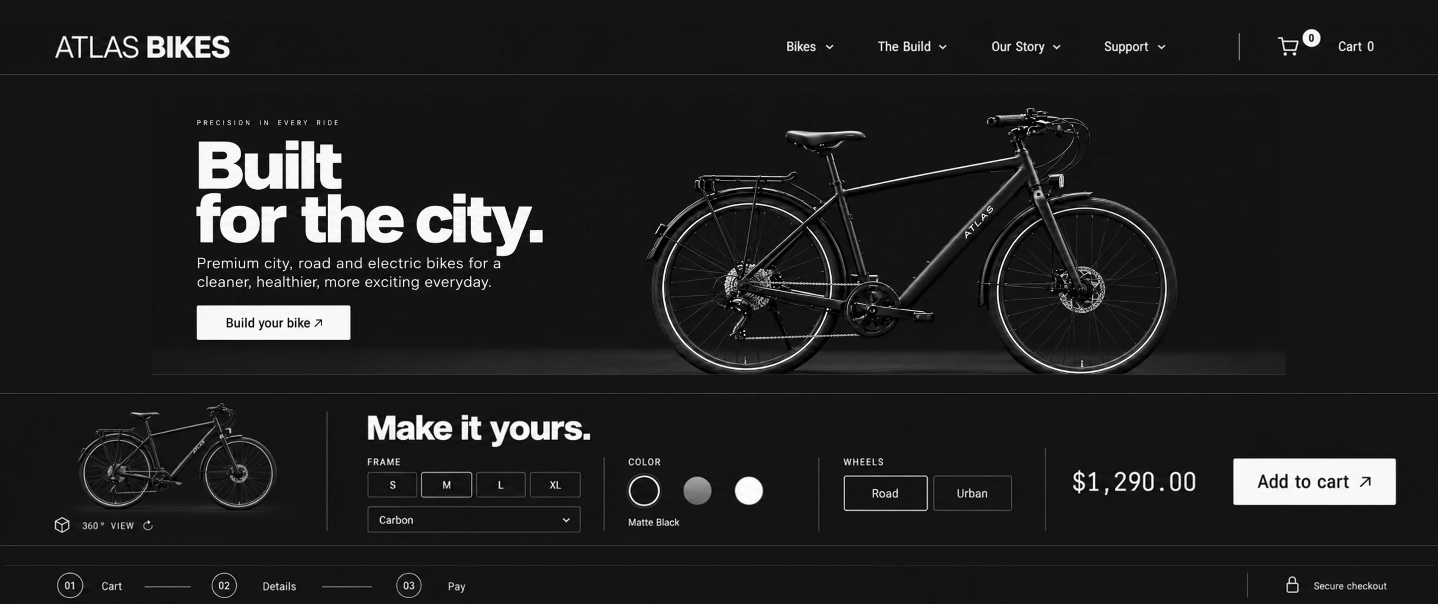 Atlas Bikes website after the redesign, desktop