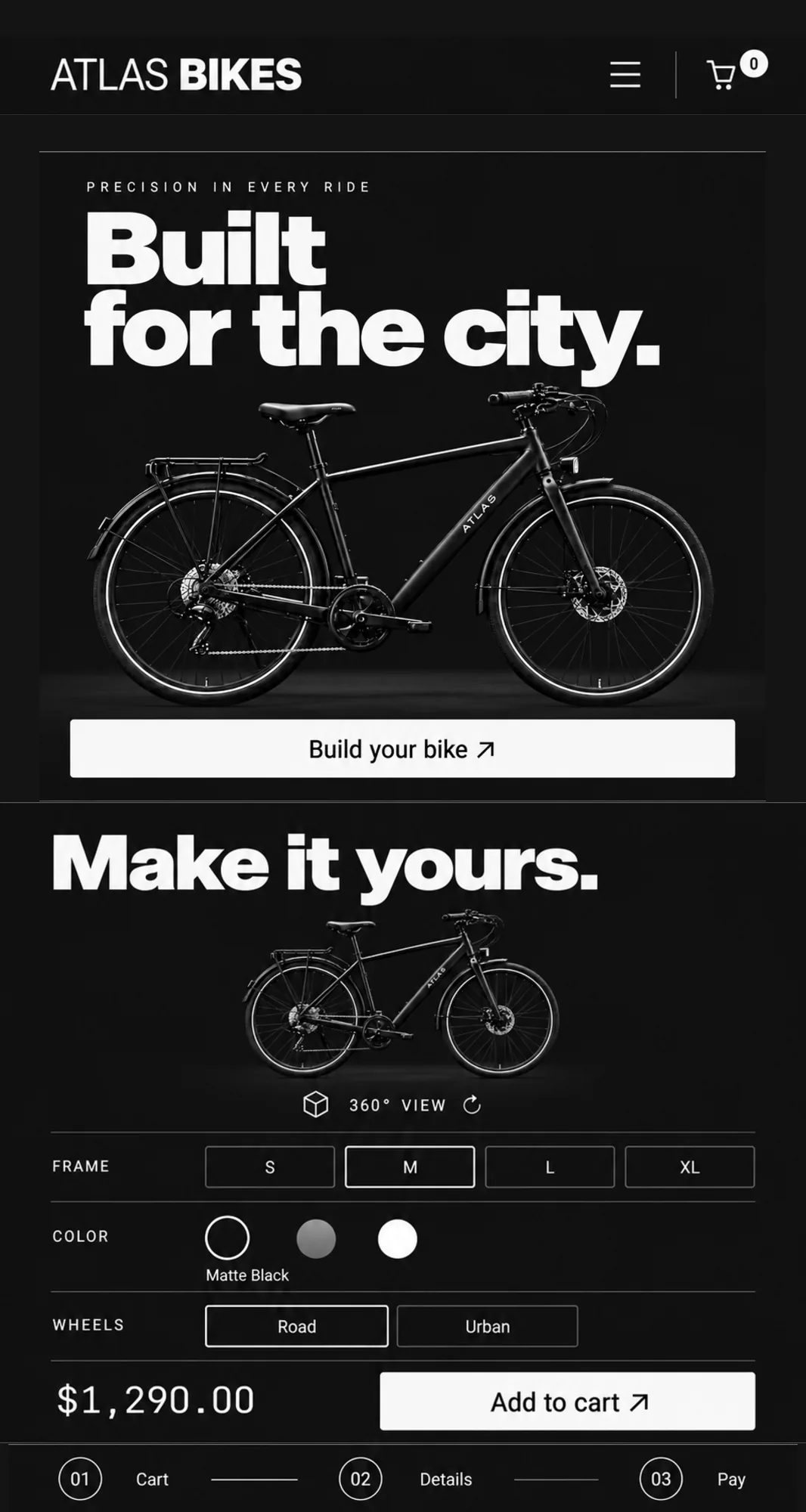 Atlas Bikes website after the redesign, phone