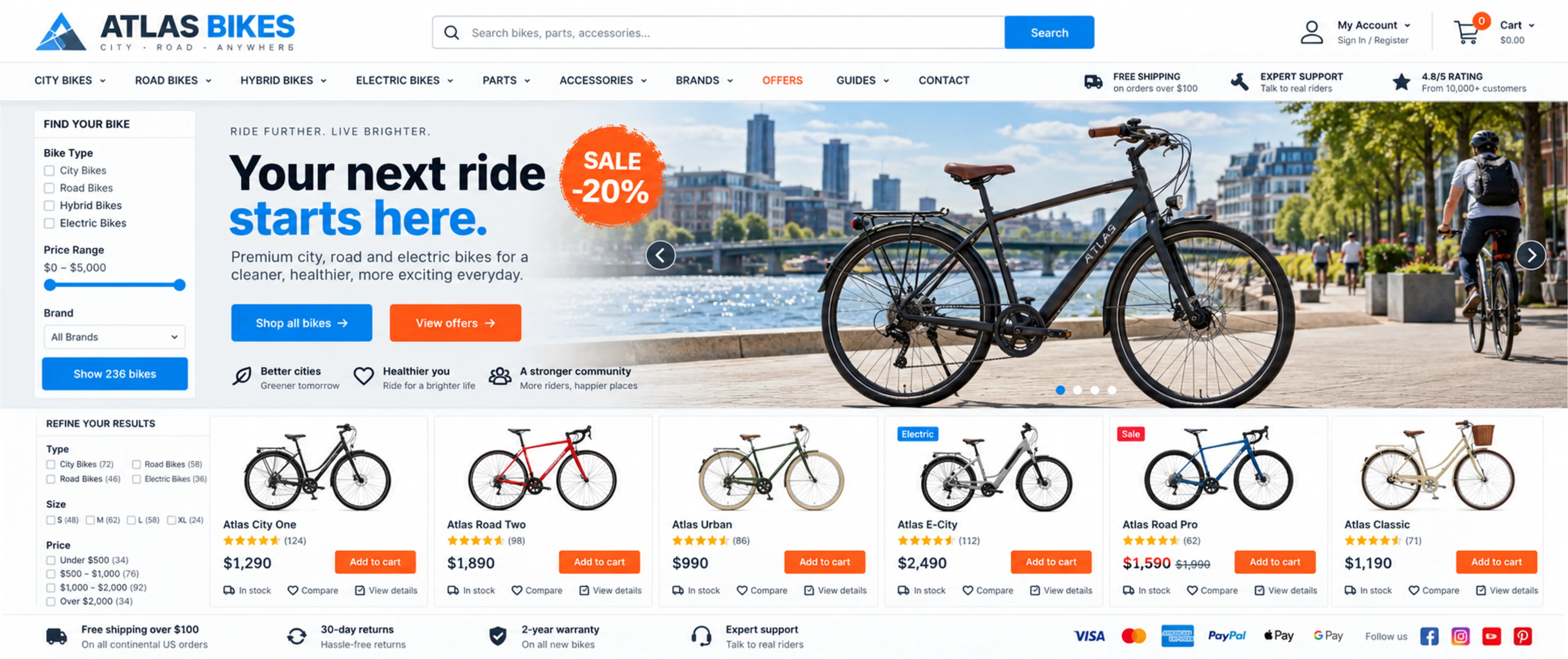 Atlas Bikes website before the redesign, desktop