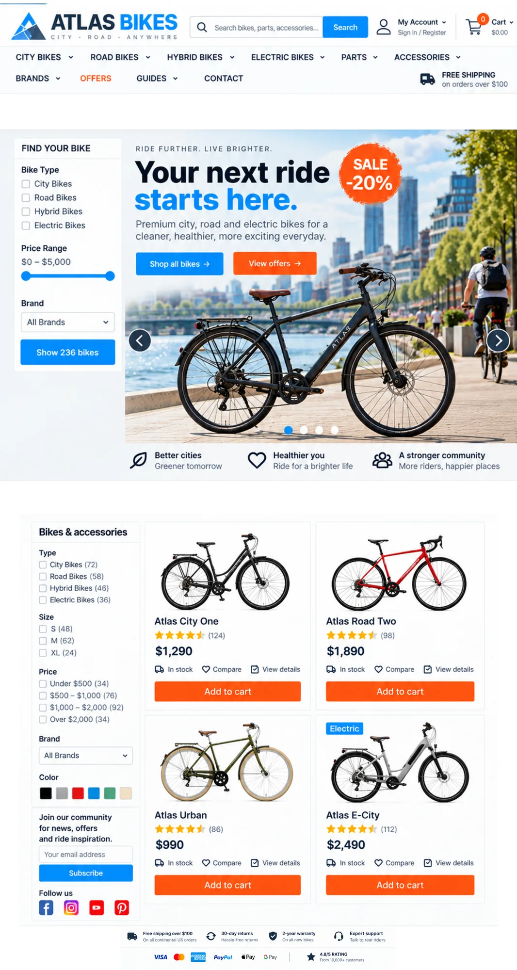 Atlas Bikes website before the redesign, phone