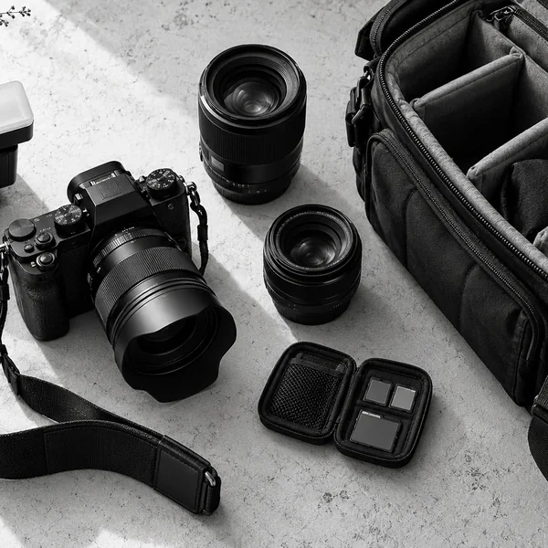 Camera, lenses and a camera bag