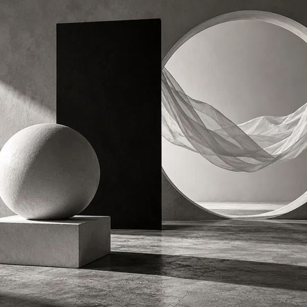 Sphere and ring with flowing fabric